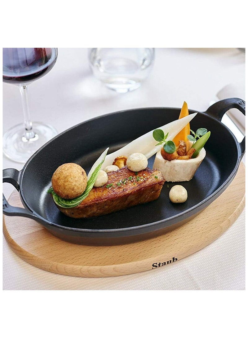 Staub Oval Dish 21 Cm Black. Stackable. Cast Iron Material. Matte Black Inner Enamel. Suitable For All Types Of Hobs Incl. Induction. Ovensafe. Grill Safe. Made In France.