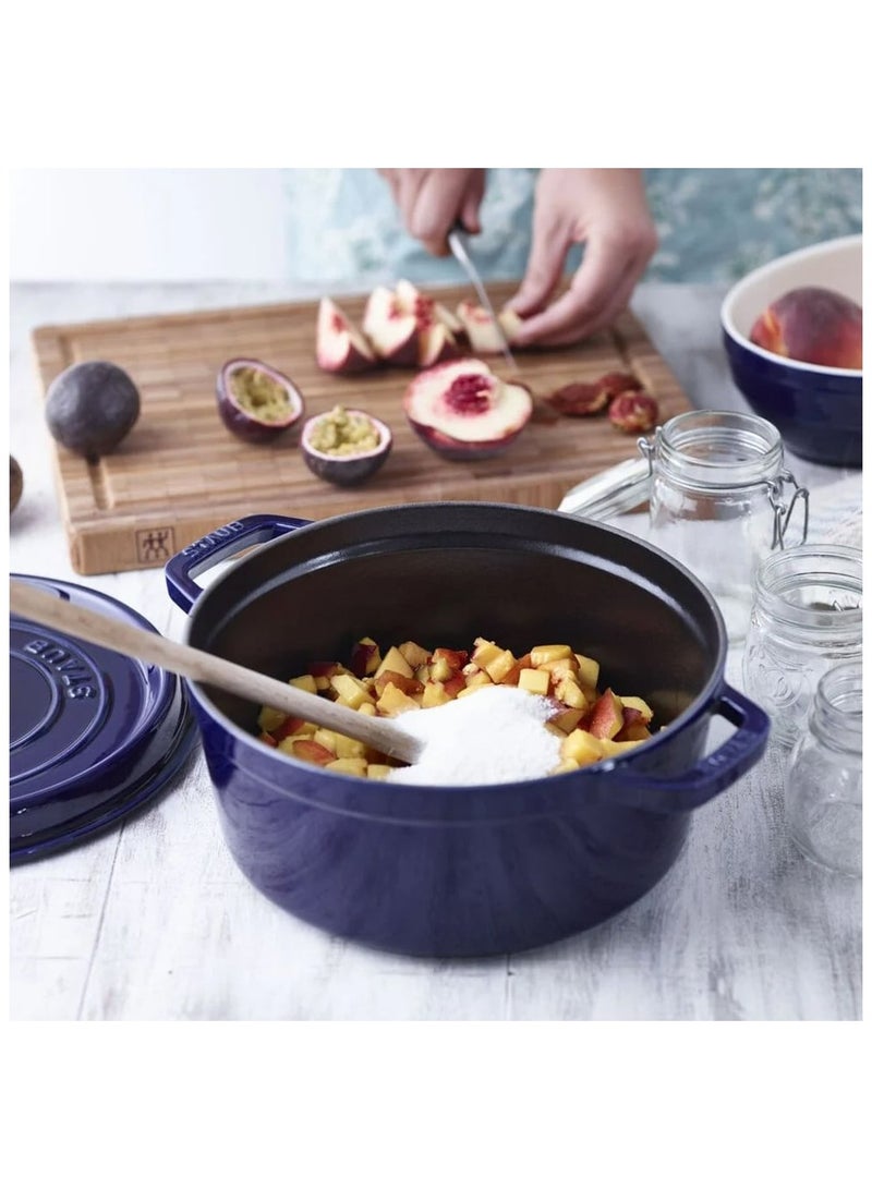 Staub Round Cocotte 24Cm Blue 3.8L Cast Iron Material Matte Black Inner Enamel. Lid With Aroma Rain Structure. Suitable For All Types Of Hobs Incl. Induction. Ovensafe. Grill Safe.