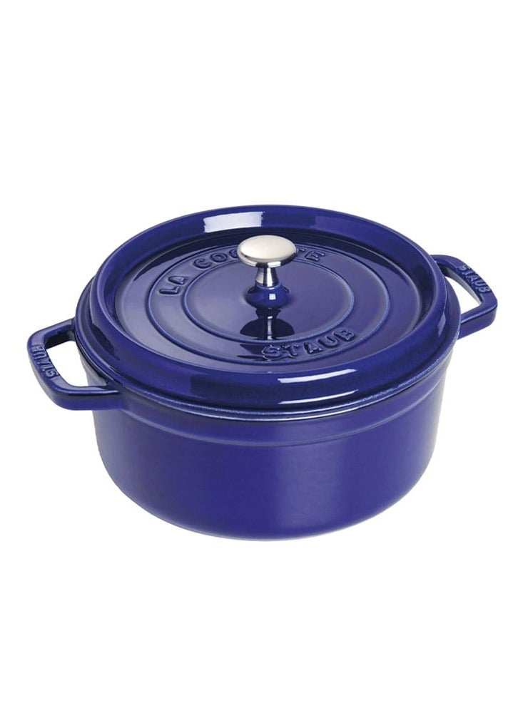 Staub Round Cocotte 24Cm Blue 3.8L Cast Iron Material Matte Black Inner Enamel. Lid With Aroma Rain Structure. Suitable For All Types Of Hobs Incl. Induction. Ovensafe. Grill Safe.