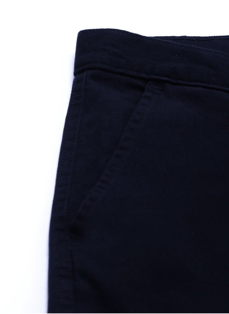 Navy Casual Trousers for Men - Slim Fit, Cotton Lycra