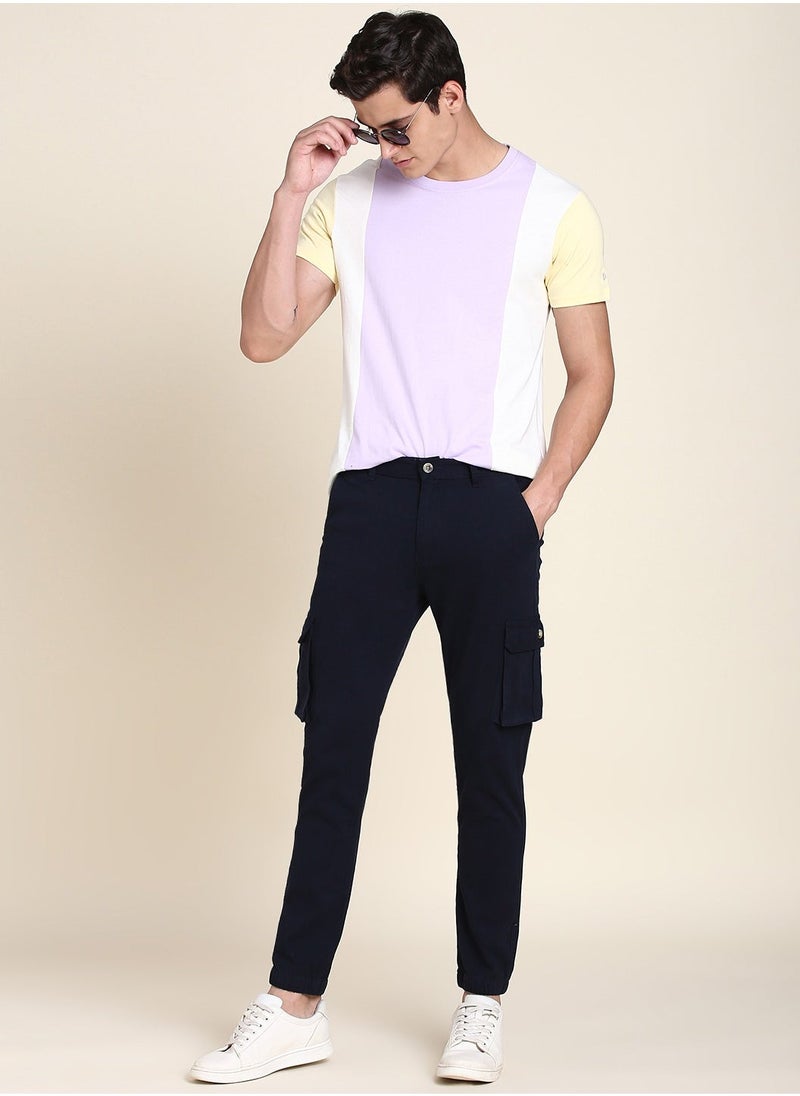 Navy Casual Trousers for Men - Slim Fit, Cotton Lycra