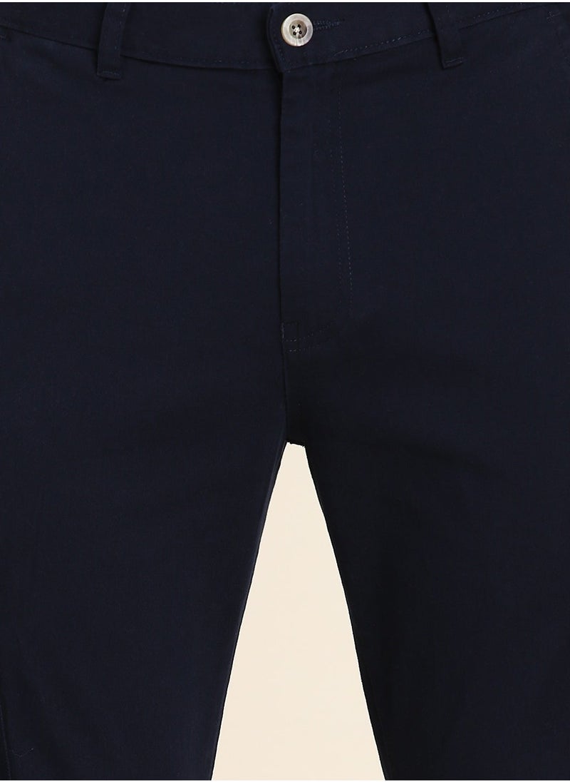 Navy Casual Trousers for Men - Slim Fit, Cotton Lycra