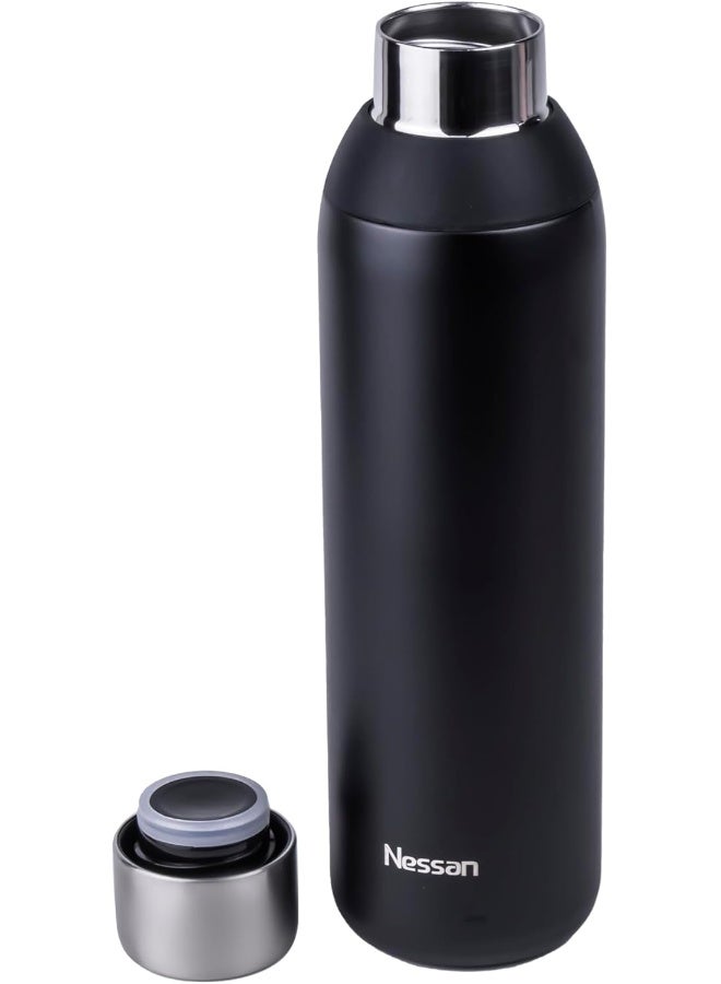 Double Wall Insulated Stainless Steel Vacuum Bottle, 603Ml - Your Reliable Travel Flask For Hot And Cold Beverages - Black