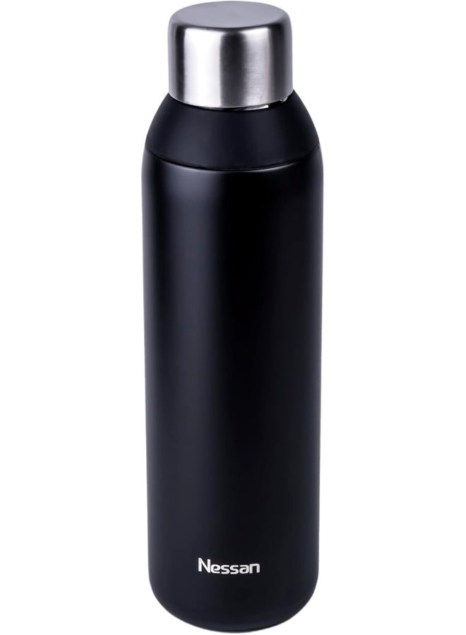 Double Wall Insulated Stainless Steel Vacuum Bottle, 603Ml - Your Reliable Travel Flask For Hot And Cold Beverages - Black