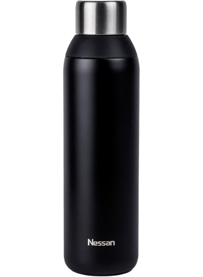 Double Wall Insulated Stainless Steel Vacuum Bottle, 603Ml - Your Reliable Travel Flask For Hot And Cold Beverages - Black