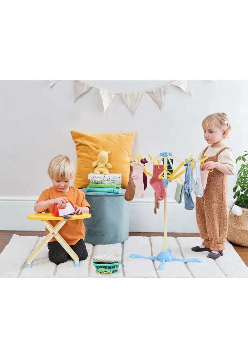 Wash Day Set: Toy Ironing Board And Washing Line With Pretend Steam Iron And Laundry Basket, For Children Aged 3+