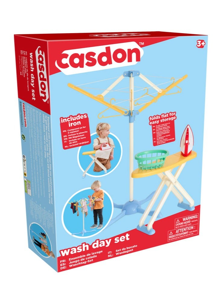 Wash Day Set: Toy Ironing Board And Washing Line With Pretend Steam Iron And Laundry Basket, For Children Aged 3+