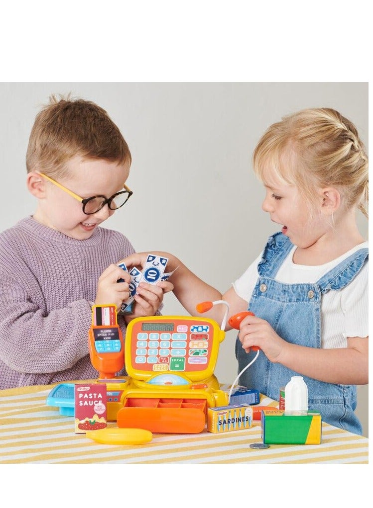 Cash Register: Toy Shopping Till With Working Calculator, Scanner, Pretend Money, Play Food, And More, For Children Aged 3+