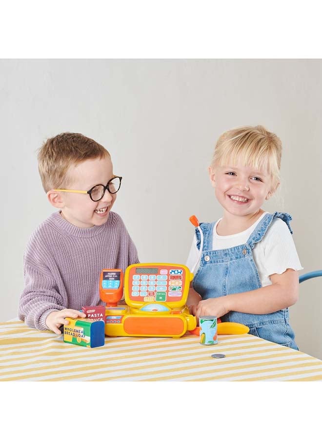 Cash Register: Toy Shopping Till With Working Calculator, Scanner, Pretend Money, Play Food, And More, For Children Aged 3+