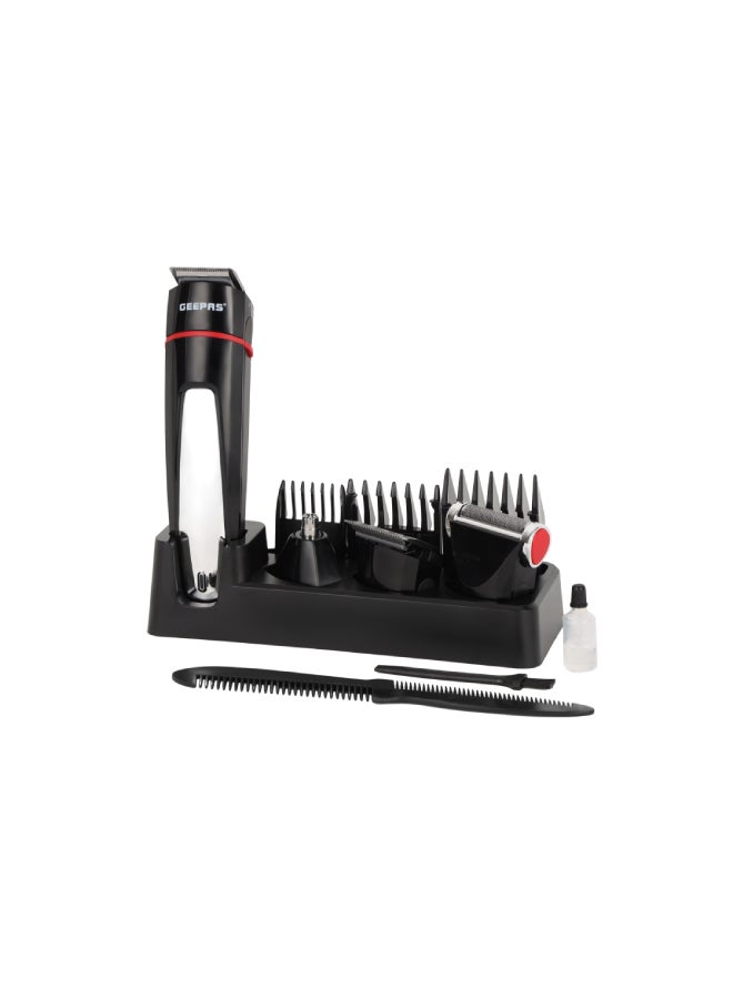 7 in 1 Grooming kit Precision Trimmer|  with 600mAh Li-ion battery| Hair Clippers, Grooming Kit with Stand| Charging Indicator, Interchangeable Heads for Shaving, Detailing, Grooming Beards, Stubble, Nose and Body| 1-Hour Working Time, USB Charging| 2 Years Warranty | GTR8128N Black