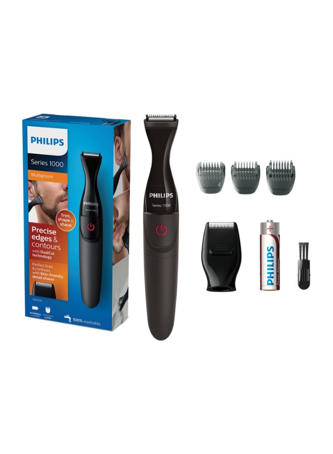 Multigroom MG1100/16,Ultra-Precise Beard Styler,3 Precision Combs, Fully Washable,AA Battery Included Black/Grey