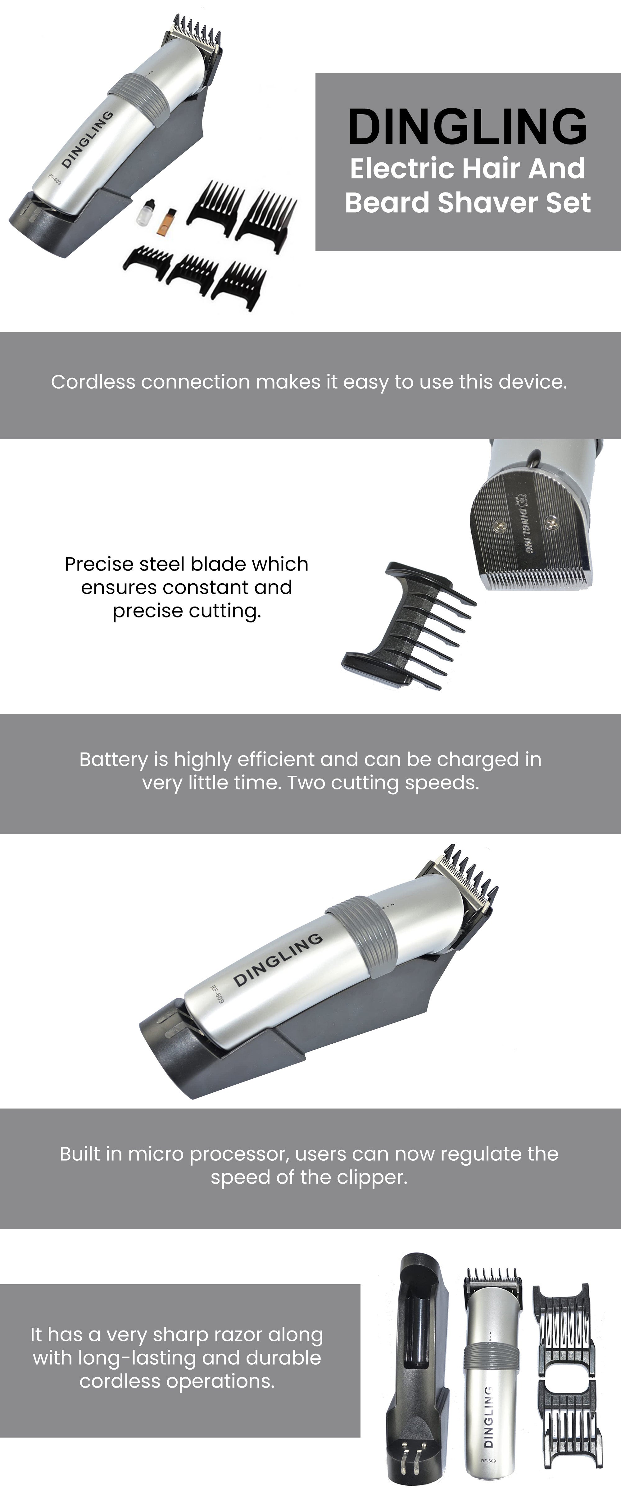 Electric Hair And Beard Shaver Set Silver/Black