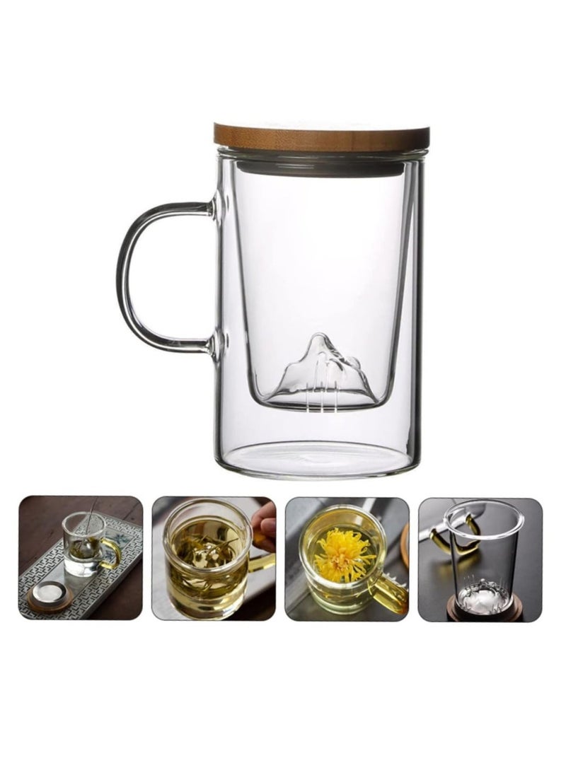 Borosilicate Glass Tea Cup with Mountain Shape Glass Infuser 500 Ml