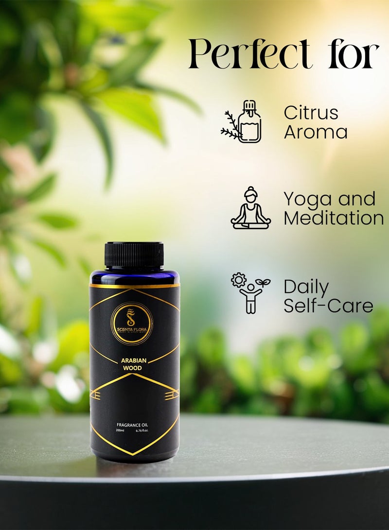 Arabian Wood Aroma Oil for Scent Diffusers Aromatherapy 200 ml | IFRA Certified | A Blend of lavender, Jasmine and Amber | Soothing, Healing, and Relaxing Fragrance