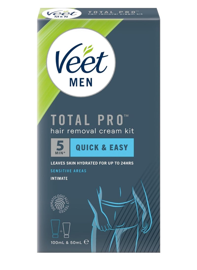 Veet Men Intimate Hair Removal Kit, with Hair Removal Cream and Aftercare Balm, ​ (Suitable for sensitive areas, underarm, chest and body)100 ml + 50 ml