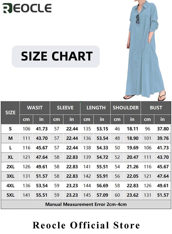 Women's Shirt Dress with Basic Loose Fit Solid Color Long Sleeved Simple Casual Long Dress Slim Dress with Pockets