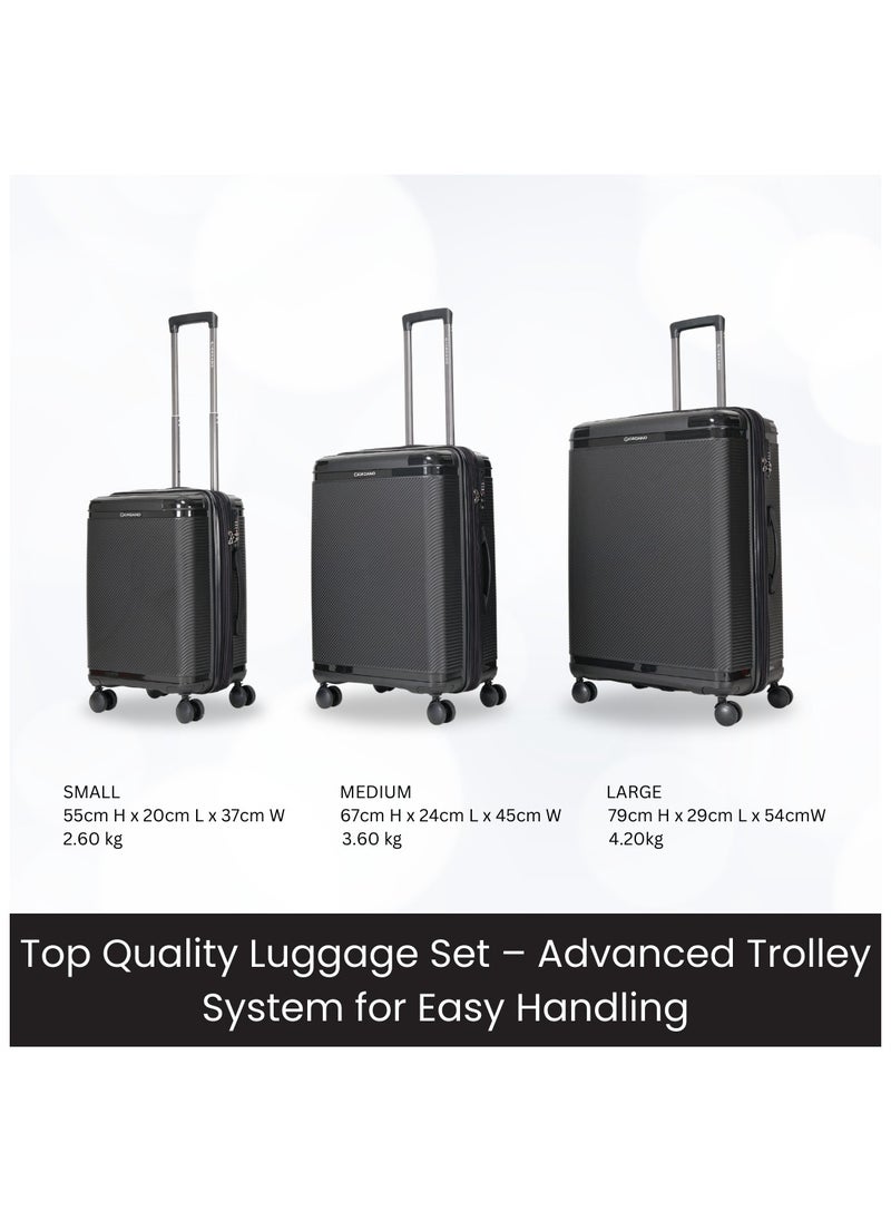 Giordano League Luggage Set PP Hardshell Travel Business Suitcase, Durable Hardside Unbreakable Lightweight Expandable Anti-theft Zip 4 Double Wheel TSA Lock 3pcs Trolley (20+24+28 Inch).Black