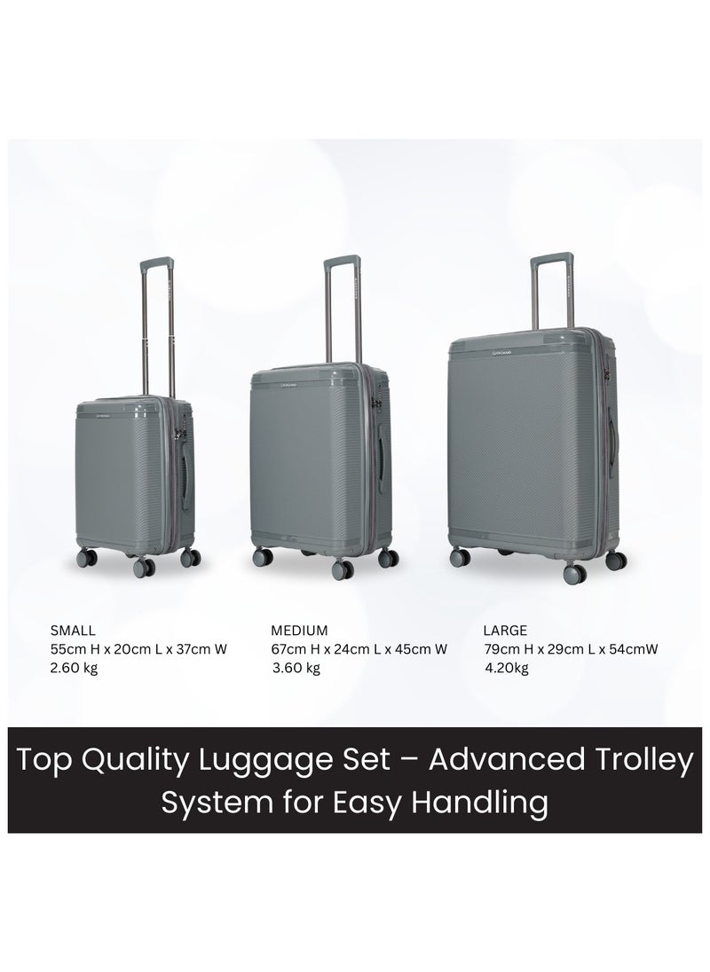 Giordano League Luggage Set PP Hardshell Travel Business Suitcase, Durable Hardside Unbreakable Lightweight Expandable Anti-theft Zip 4 Double Wheel TSA Lock 3pcs Trolley (20+24+28 Inch).Dark Grey