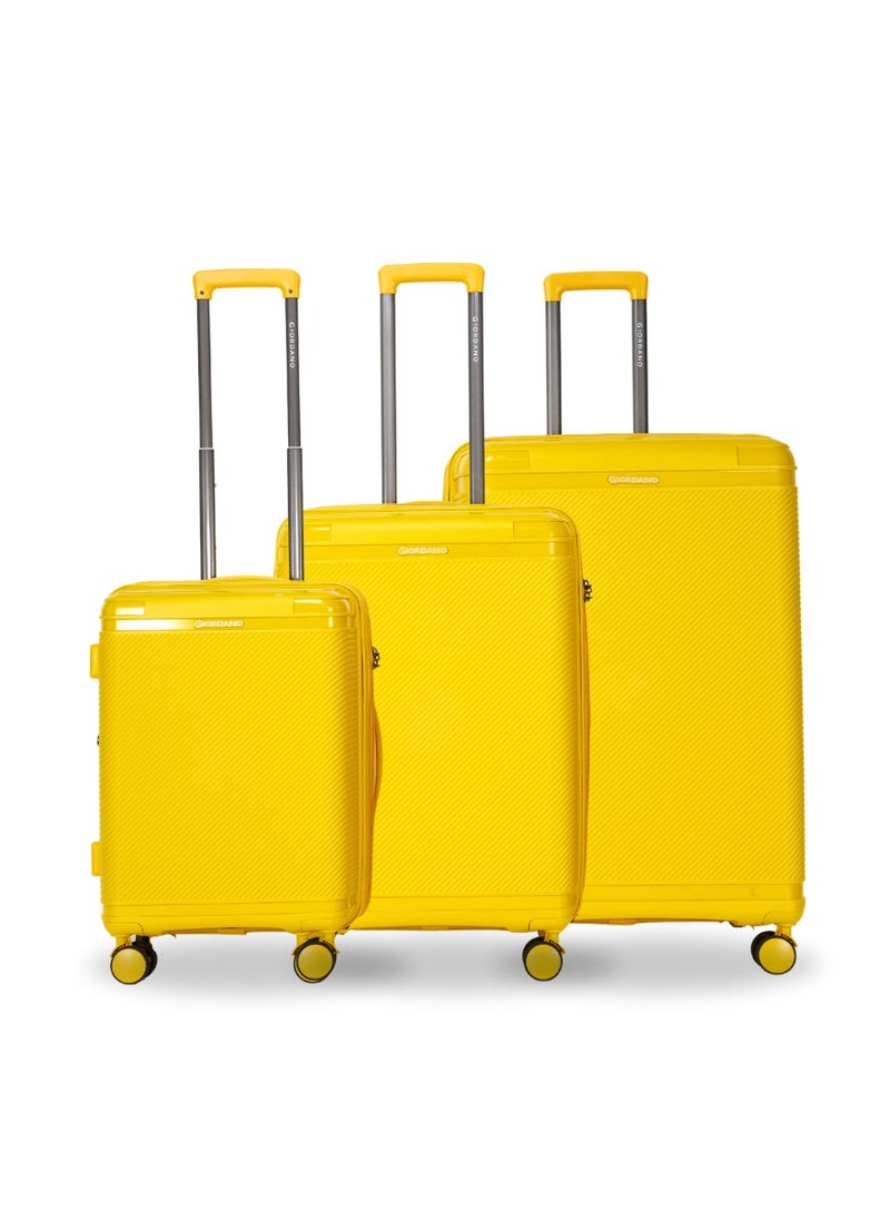 Giordano League Luggage Set PP Hardshell Travel Business Suitcase, Durable Hardside Unbreakable Lightweight Expandable Anti-theft Zip 4 Double Wheel TSA Lock 3pcs Trolley (20+24+28 Inch).Yellow