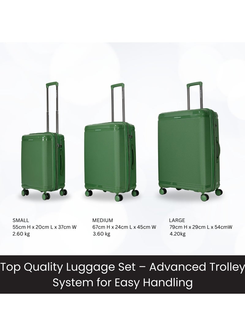 Giordano League Luggage Set PP Hardshell Travel Business Suitcase, Durable Hardside Unbreakable Lightweight Expandable Anti-theft Zip 4 Double Wheel TSA Lock 3pcs Trolley (20+24+28 Inch).Dark Green