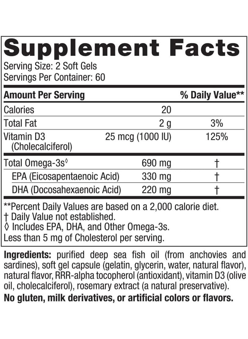 Omega-3D, Cognition, Immune And Bone Support, 120 Soft Gels Packaging May vary