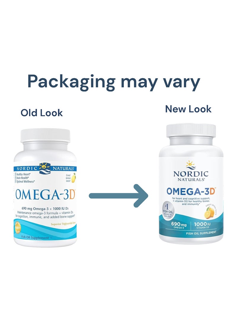 Omega-3D, Cognition, Immune And Bone Support, 120 Soft Gels Packaging May vary