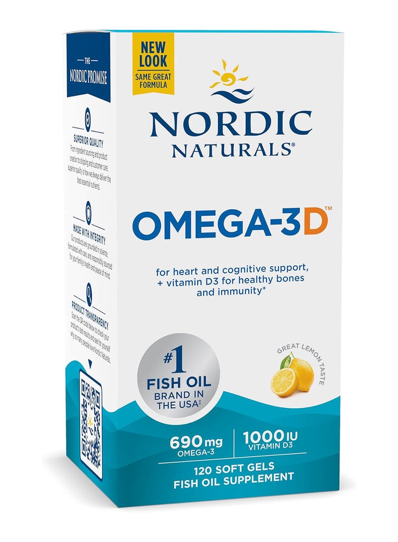 Omega-3D, Cognition, Immune And Bone Support, 120 Soft Gels Packaging May vary