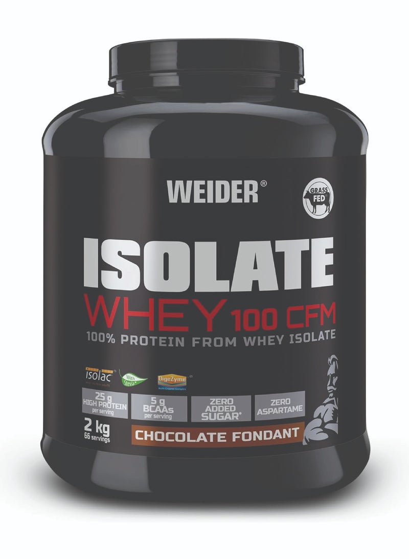 Isolate Whey 100 CFM 2kg Chocolate Fondant Flavour. Protein Powder with 25g Proteins and 5g BCAAs per Serving. Low Sugar. Aspartame-Free.