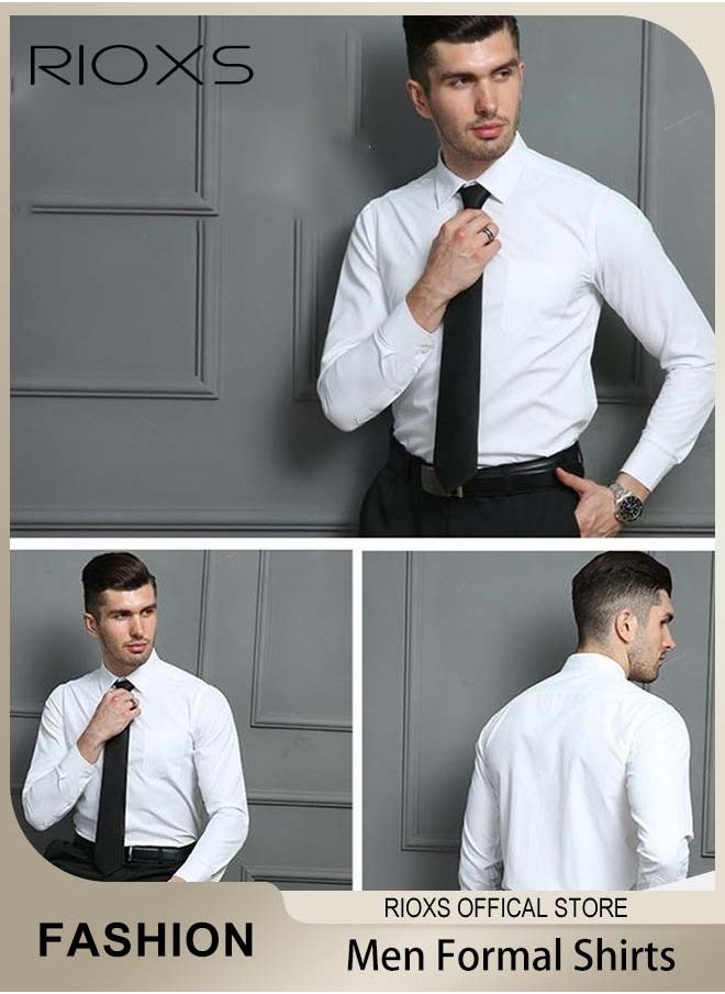 Men's French Cuff Dress Shirt, Slim Fit Formal Business Button Down Shirt For Men, Long Sleeve Dress Shirts With Pocket, Men's Shirt For Formal Party, Weddings Or Business Meetings, Soild Formal Shirt For Boyfriend Husband