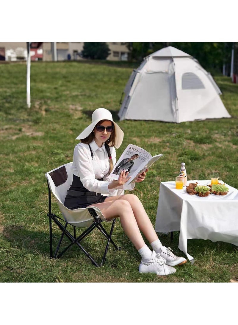 Camping Chairs Folding Moon Chair Portable Lightweight Camping Chair with Side Pocket Foldable Backpacking Chair Ultra Durable for Outdoor Hiking Beach Travel with Carrying Bag