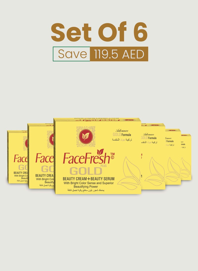 Set of 6 Gold Plus Beauty Cream + Face Serum - Hyaluronic Acid & Niacinamide, Prevents Dryness, Protects Skin from Damage, For All Skin Types 23g + 3ml