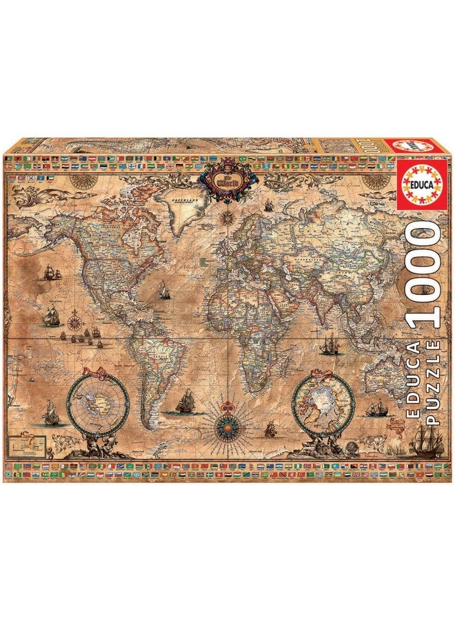 Educa - 1000 piece puzzle for adults | World map. Includes Fix Puzzle glue. From 14 years old