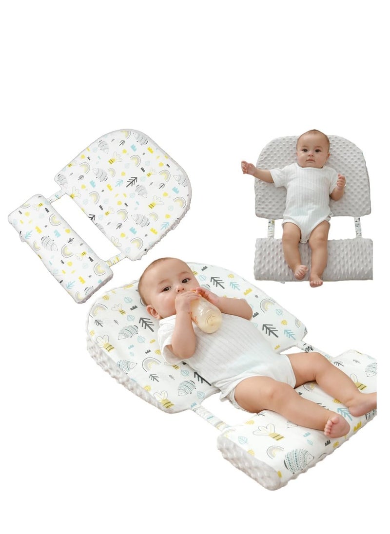Baby Wedge Pillow Baby Crib Nursery Pillows, Ergonomic Anti Vomiting Pillow, Prevent Spitting Flat Head Reflux, 15 Degree Tilt Breastfeeding Pillow, with Footrest and Adjustable Link Strap
