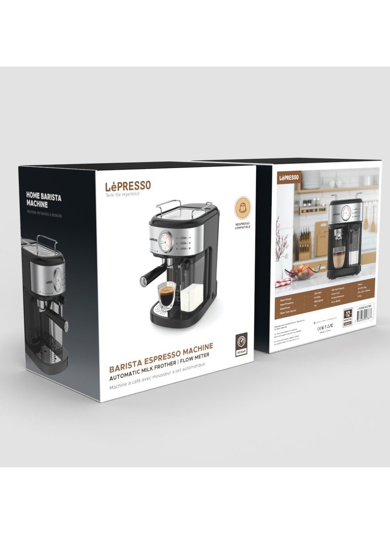 Barista Espresso Coffee Machine 20 Bar Powerful Pressure Pump with Capsule Filter and Funnel Coffee Maker- Black