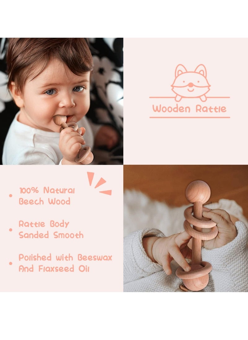 Baby Shower Gifts, New Born Baby Gifts for Boys, Unique Baby Gifts Basket Essential Stuff - Baby Lovey Blanket Newborn Bibs Socks Wooden Rattle & Greeting Card, Newborn Baby Gift Set