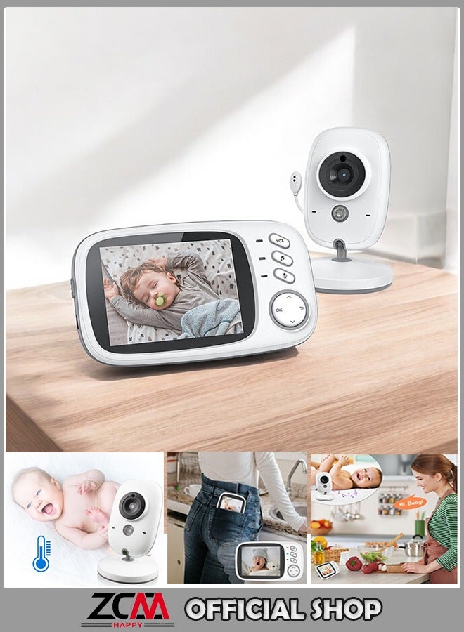 3.2-Inch LCD Wireless Baby Monitor With Night Vision Two-Way Talk - White