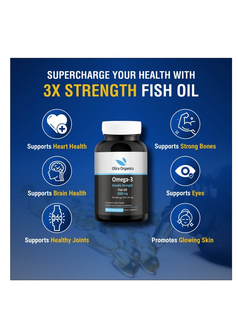 Omega 3 2000mg Double Strength Fish oil 200 Softgels | Promotes Heart and Brain Health