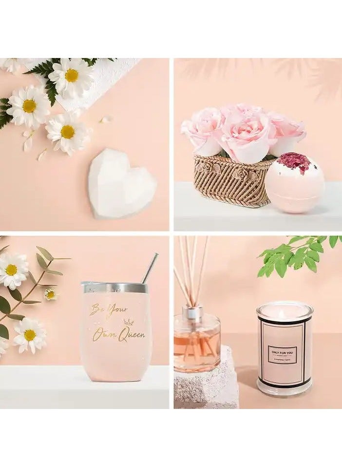 Gifts Basket for Women - Birthday Gifts for Women, Relaxing Spa Gift Basket Set, Unique Gift Ideas for Women, Gifts for Mom Sister Best Friend Wife, Coworker Teacher Nurse Gifts for Women Combined Materials Pink