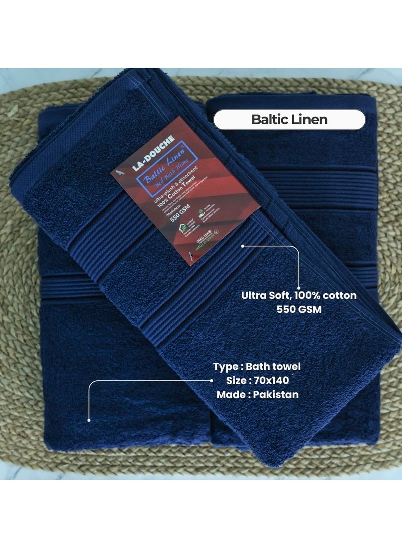 100% Cotton Ultra Soft Bath Towel Set, 70x140 cm, Quick Dry, Super Absorbent, Antibacterial Treatment, 550 GSM Terry