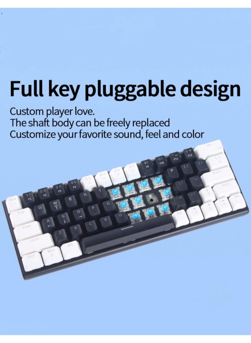 63Key detachable Type-C wired plug-in game mechanical 60% keyboard e-sports computer game RGB mixed light black and white