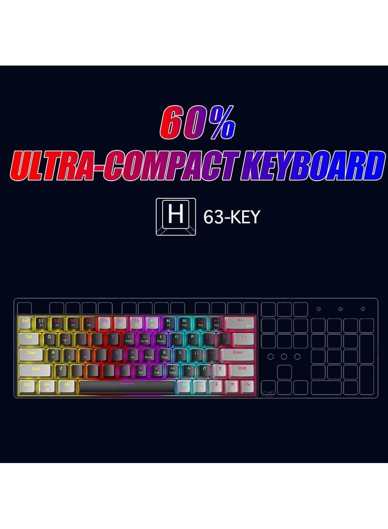 63Key detachable Type-C wired plug-in game mechanical 60% keyboard e-sports computer game RGB mixed light black and white