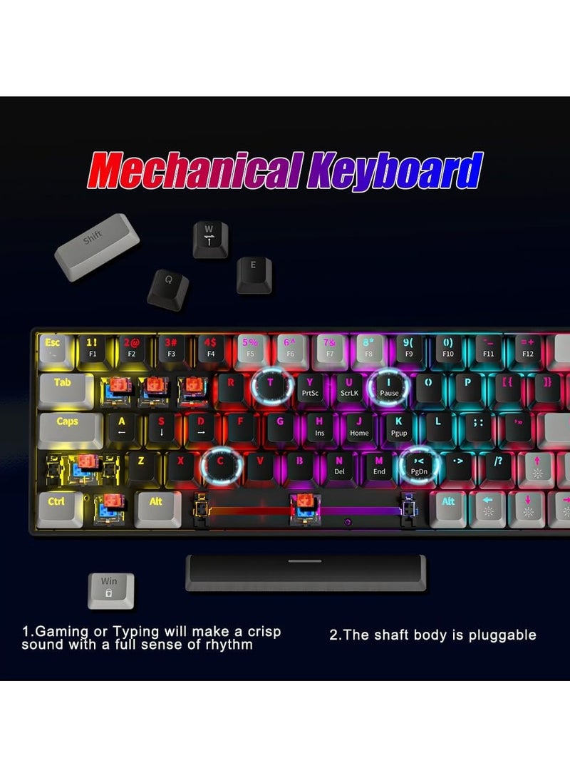 63Key detachable Type-C wired plug-in game mechanical 60% keyboard e-sports computer game RGB mixed light black and white