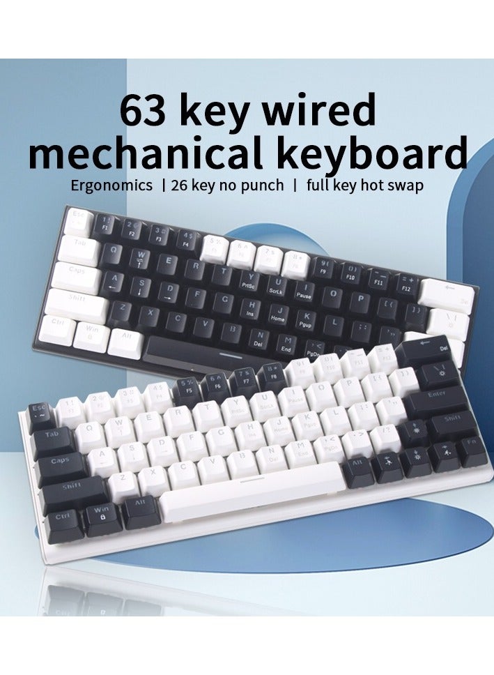 63Key detachable Type-C wired plug-in game mechanical 60% keyboard e-sports computer game RGB mixed light black and white