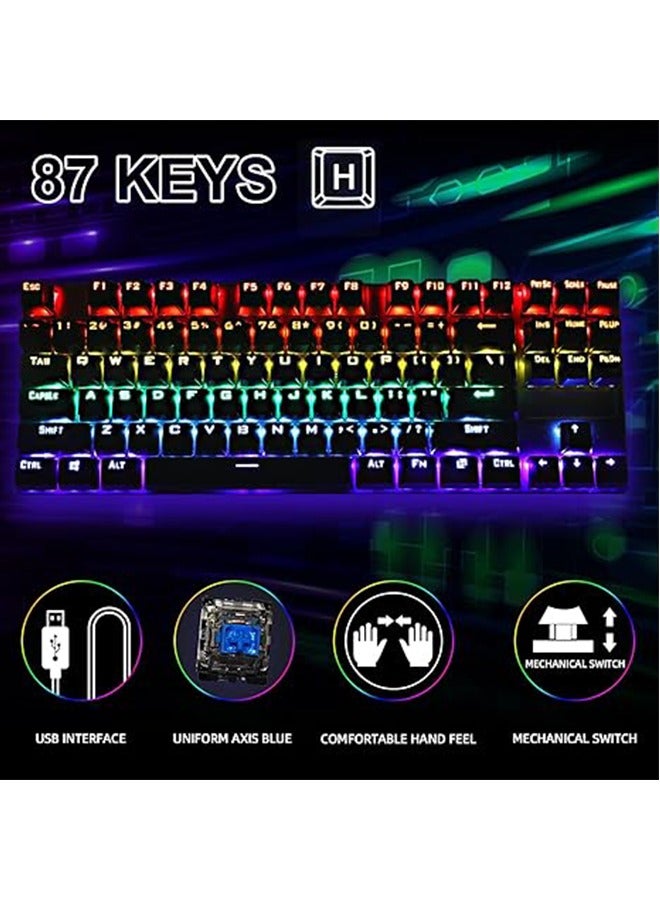 K87 87-key mechanical mixed light blue axis 80% keyboard RGB backlight USB wired gaming keyboard