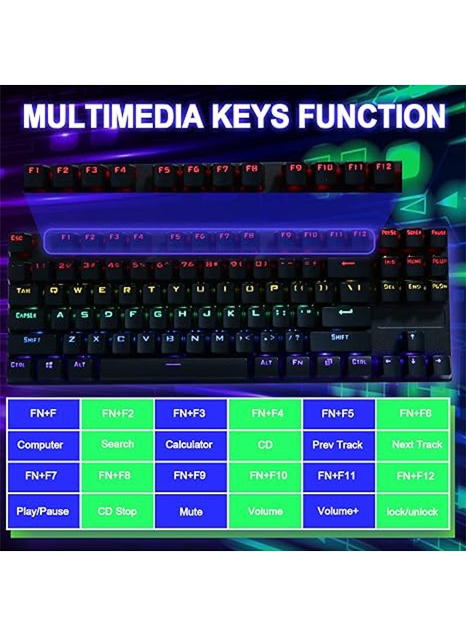 K87 87-key mechanical mixed light blue axis 80% keyboard RGB backlight USB wired gaming keyboard