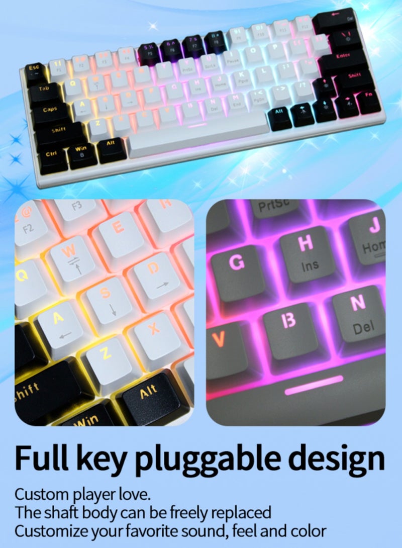 63key Detachable Type-C wired plug-in game mechanical 60% keyboard e-sports computer game RGB mixed light white and black