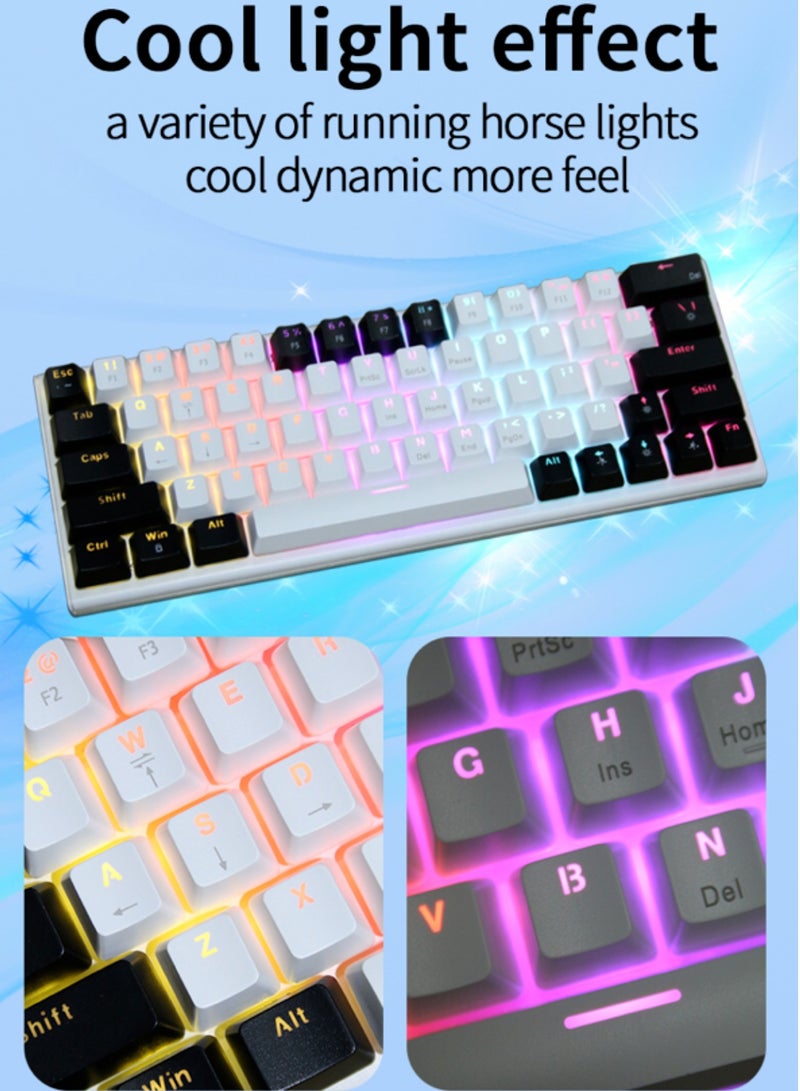 63key Detachable Type-C wired plug-in game mechanical 60% keyboard e-sports computer game RGB mixed light white and black