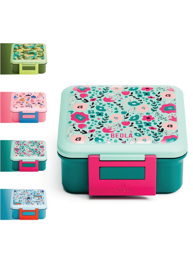 BEOLA Lunch Box for Kids with Food Jar Inside, Multi Compartment Bento Lunch Box with 240ml Food Thermos and Ice Pack, Tiffin Box for Kids with Insulated Steel Jar, Lightweight BPA free(Ever Blooming)