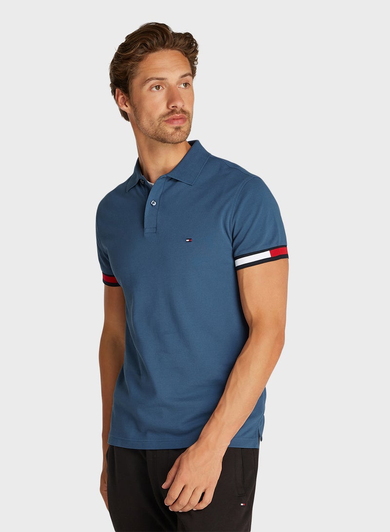 Logo Flag Cuff Slim Polo