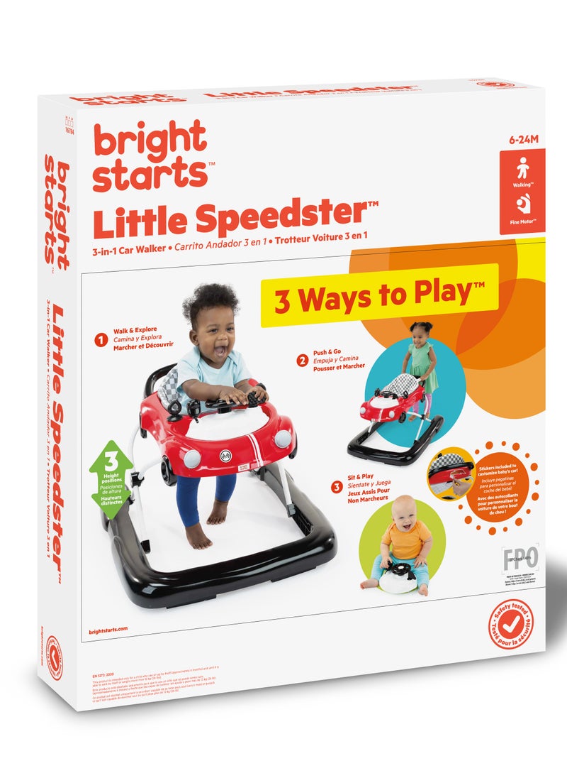 3-In-1 Little Speedster Car Walker, Red Racer, Baby Activity Walker For Boys/Girls, 6 Months +